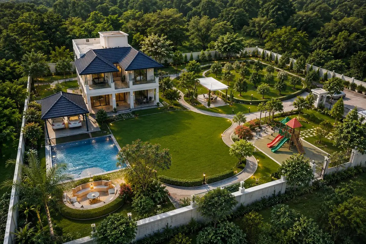 Beautiful green residential estate with manicured landscapes, open lawns, recreation zones, and eco-friendly living environment.